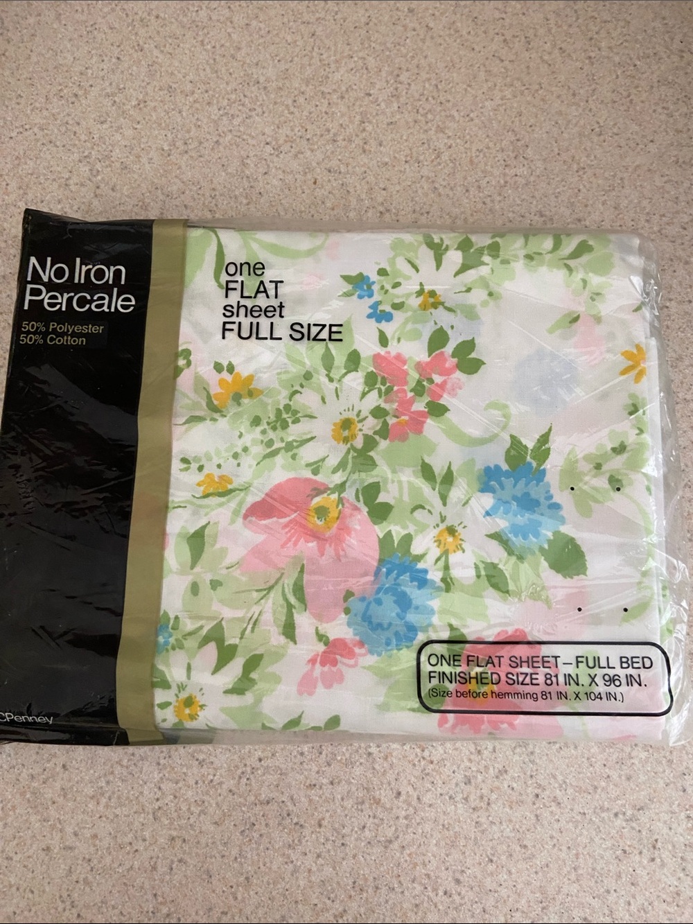 Vintage 1970s JCPenney Floral Full Flat Sheet NOS Percale 81x96